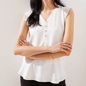 Loft Flutter Sleeve White Blouse with Gold Buttons